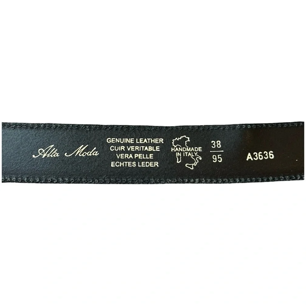 🇮🇹Italian Handmade Black Leather Belt – Size 38